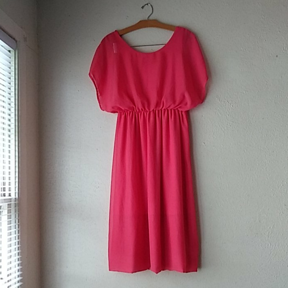 Salmon coral dolman sleeve midi dress